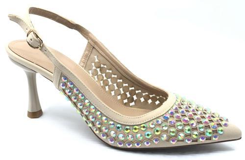 Feles Arkası Açık Zümrüt Taş Detaylı Stiletto Kadın Ayakkabı