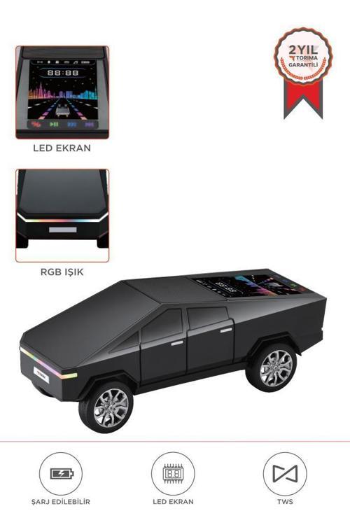 D68 Siyah CyberTruck Araba Tasarımlı Bluetooth Hoparlör 15W Güçlü Ses RGB LED /TWS/USB