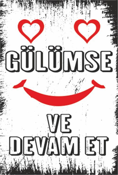 Gülümse Ve Devam Et Motivasyon Duvar Yazıları Retro Ahşap 20x30