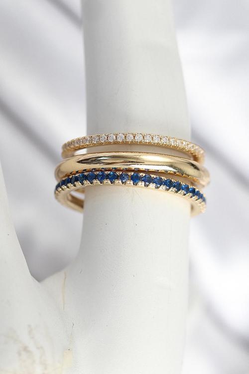 Pirinç Gold Renk Zirkon Taşlı 4 Lü Kadın Yüzük