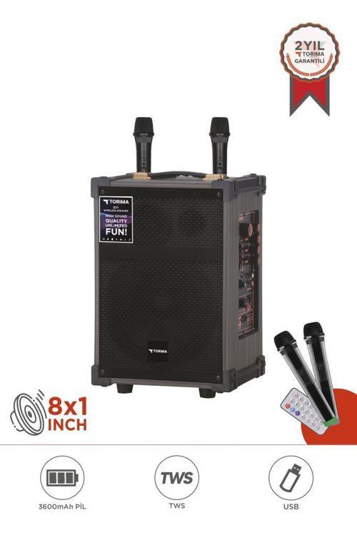 D71 Profesyonel Çift  Mikrofonlu BT Kablosuz Hoparlör Bass Ses Kutusu Speaker