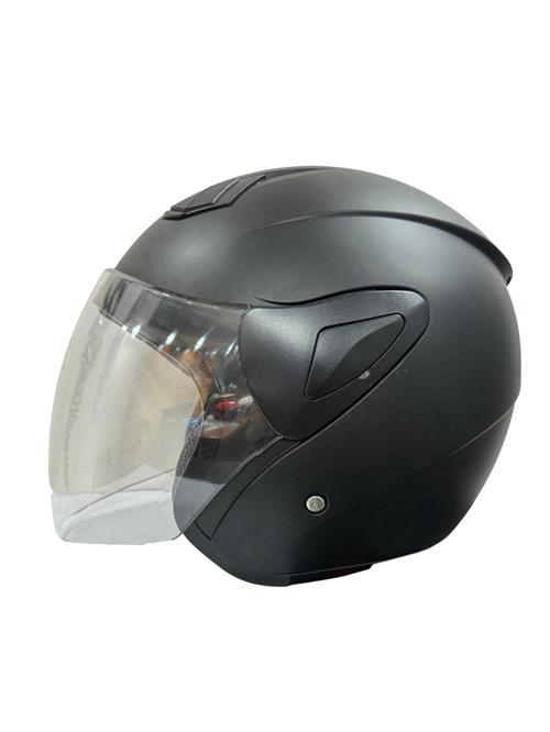 Xbyc 633 Solıd Şeffaf Vizörlü Yarım Motosiklet Scooter Kaskı LARGE Beden Siyah