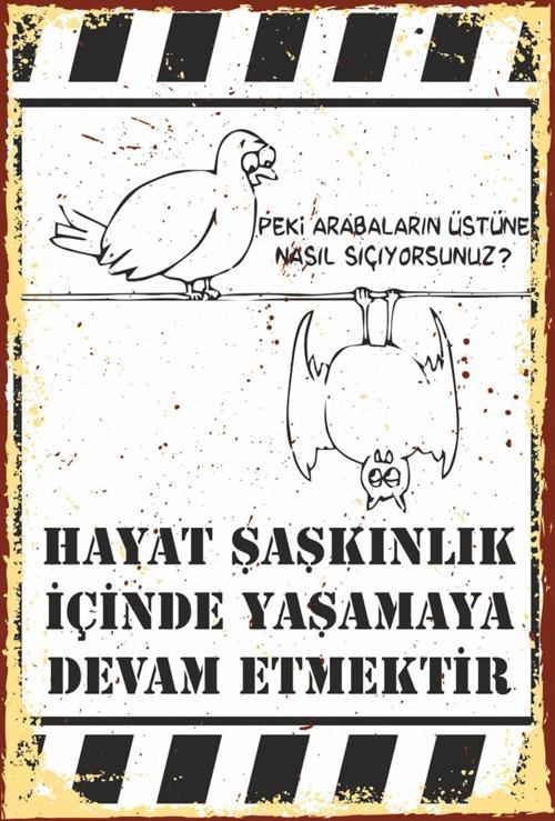 Hayat Şaşkınlık Karikatür Komik Sözler Retro Ahşap Poster 20x30
