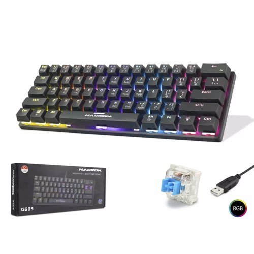 G509B Kablolu Oyuncu Mini Klavye Mekanik Blue Switch Rgb Q Siyah