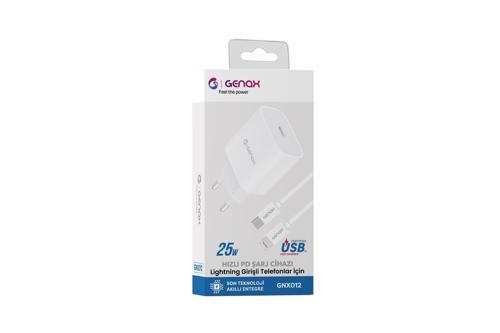 Genax Gnx012 Lightning - Type-C Şarj Adaptörü Set Pd 25W Beyaz