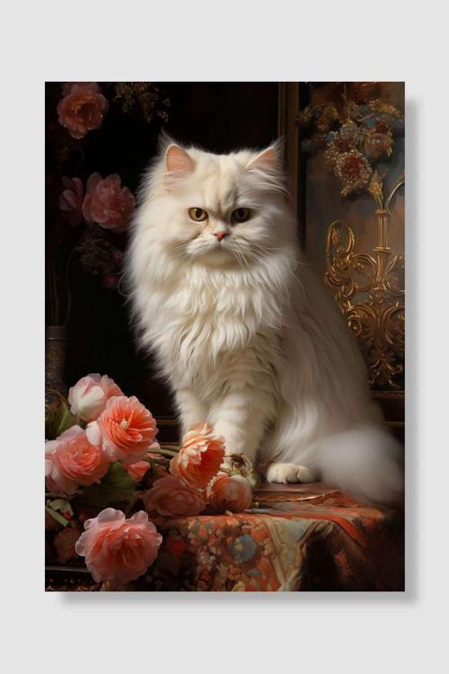 Persian cat with flowers Popart Poster Dekoratif Modern Sanatsal Duvar Poster