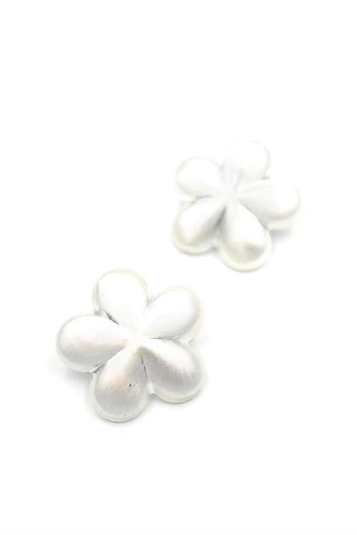 Metal Çiçek Küpe - Gümüş