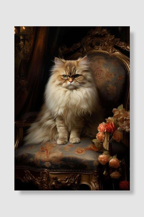 Persian cat with flowers Popart Poster Dekoratif Modern Sanatsal Duvar Poster