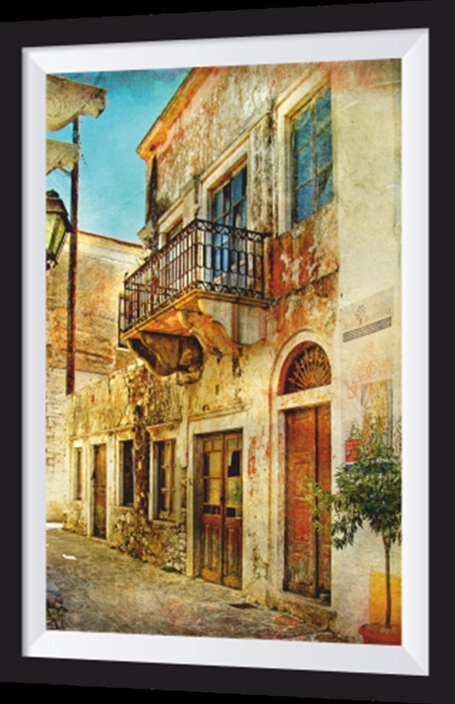 Kasabadaki Ev Sanatsal Çerçeve Görünümlü Ahşap Tablo 20x30