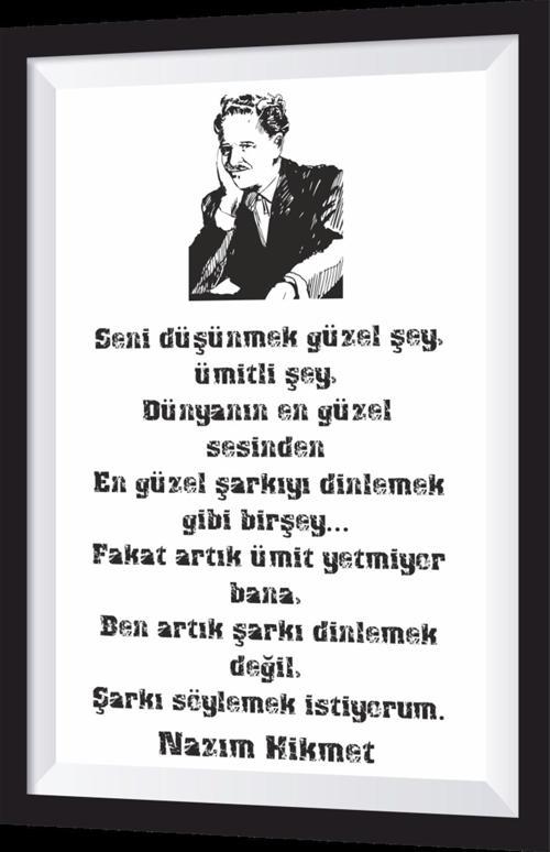 Nazım Hikmet Şiiri Sanatsal Çerçeveli Retro Ahşap Tablo 20x30