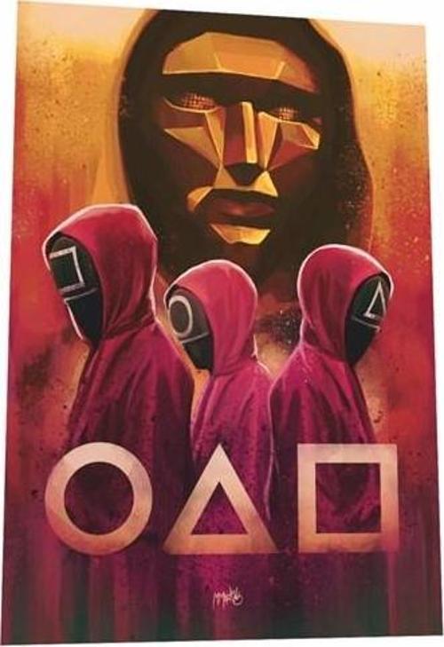 Squid Game Kare Yuvarlak Üçgen Retro Ahşap Poster 20x30