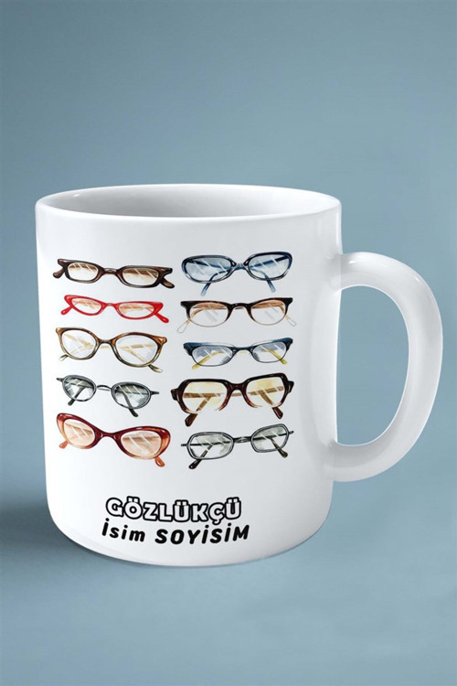 Art hedi̇ye gözlükçü gözlük Meslek Baskılı Kupa Bardak Çift Taraflı baskı kişiye özel model 5
