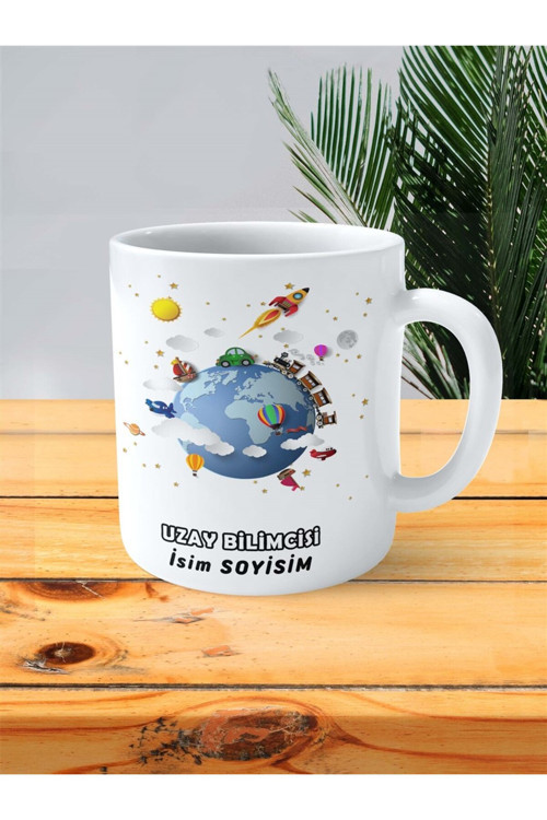 Art hedi̇ye uzay bilimcisi Meslek Baskılı Kupa Bardak Çift Taraflı baskı kişiye özel model 3