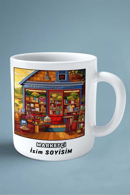 Art hedi̇ye marketci bakkal Baskılı Kupa Bardak Çift Taraflı baskı kişiye özel model 10