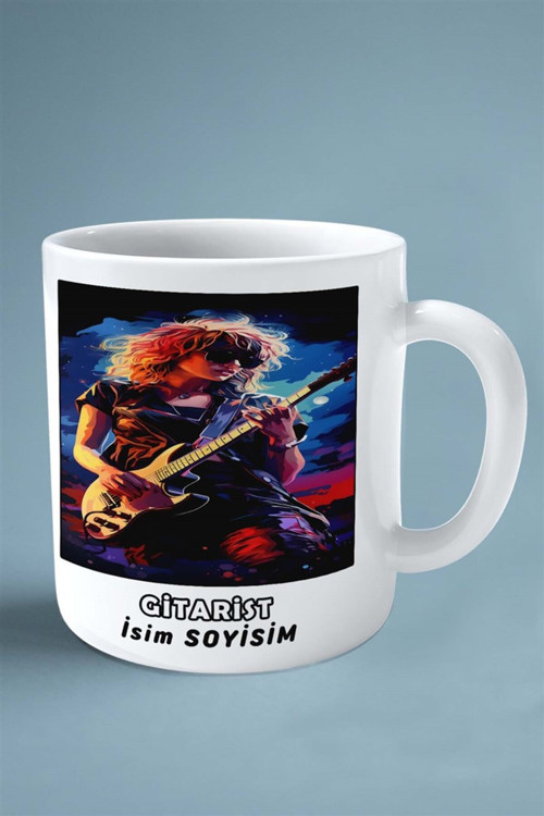 Art hedi̇ye gitarist gitar Meslek Baskılı Kupa Bardak Çift Taraflı baskı kişiye özel model 1