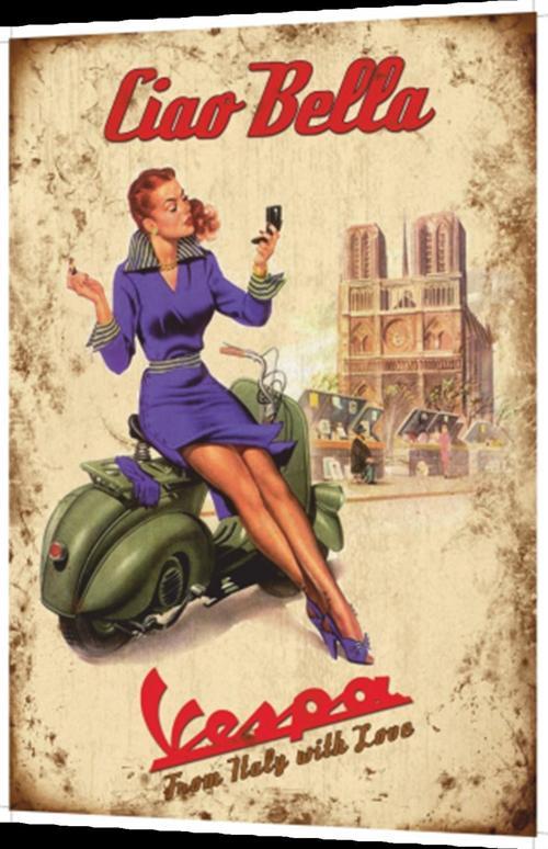 Ciao Bella Vespa Motor Retro Ahşap Poster 20x30