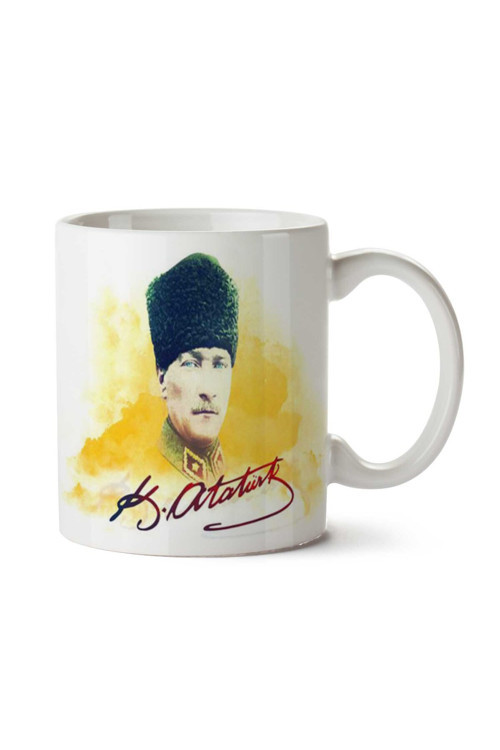Art hedi̇ye Mustafa Kemal Atatürk Sarı iki Tarafı Baskılı Kupa Bardak