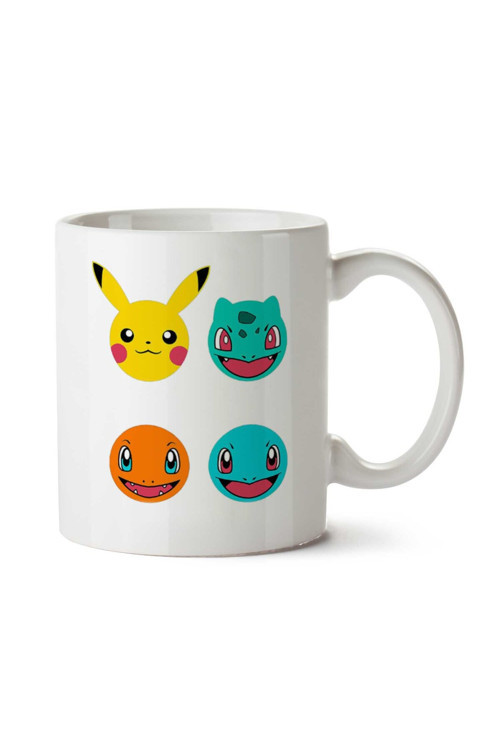 Art hedi̇ye Pokemon Starters And Pikachu Circle Heads iki Tarafı Baskılı Kupa Bardak