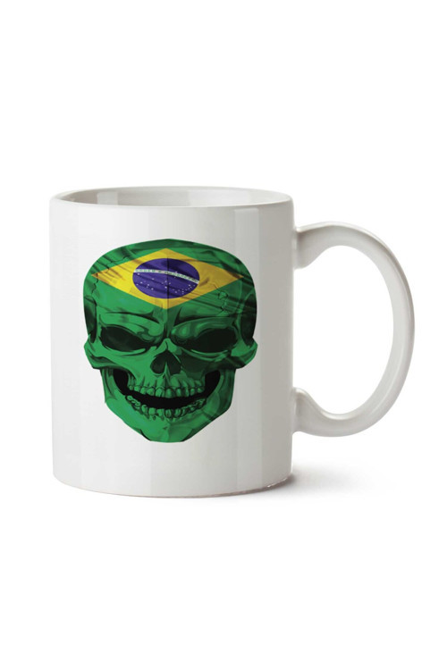 Art hedi̇ye Caveira Brasil - Skull Brezilya iki Tarafı Baskılı Kupa Bardak