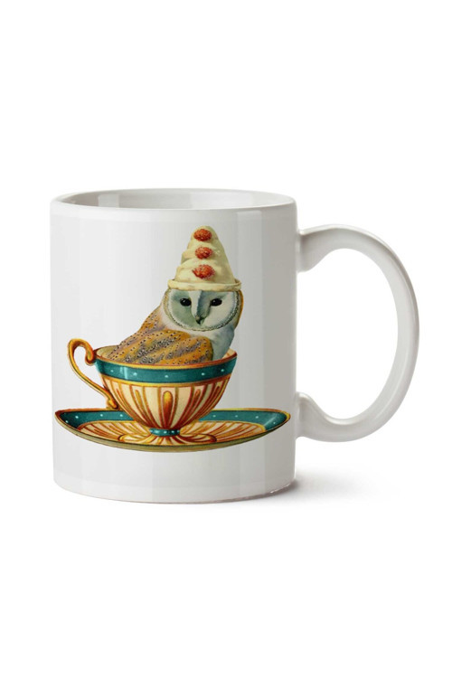 Art hedi̇ye Owl & Teacup KAhve Fincanı Baykuş iki Tarafı Baskılı Kupa Bardak