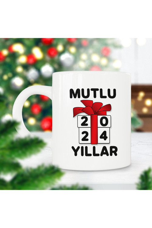Art hedi̇ye Mutlu Yıllar 2024 Kurdela Yılbaşı Hediyesi Baskılı Kupa Bardak