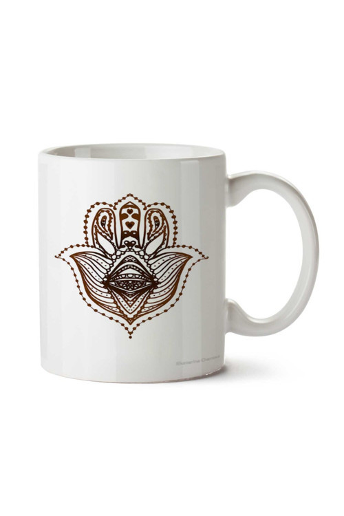 Art hedi̇ye Hamsa Hand Patern- Fatima Hand of Miriam iki Tarafı Baskılı Kupa Bardak