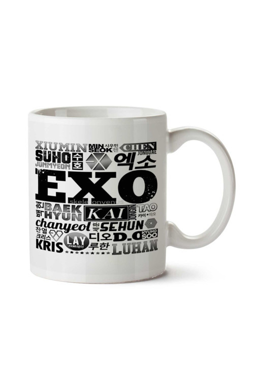 Art hedi̇ye EXO Font Collage İki Tarafı Baskılı Kupa Bardak