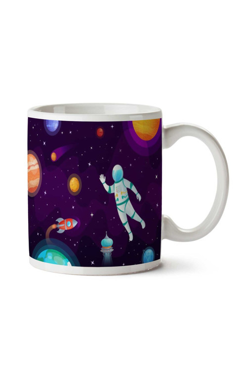 Art hedi̇ye Astronot Gezegenler İki Tarafı Baskılı Kupa Bardak