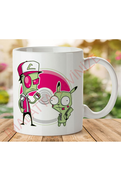 Art hedi̇ye PoGIRmon Invader Zim Pokemon İki Tarafı Baskılı Kupa Bardak.jpg
