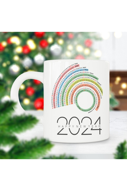 Art hedi̇ye 2024 Mutlu Yıllar Takvim Yaprakları Yılbaşı Hediyesi Baskılı Kupa Bardak