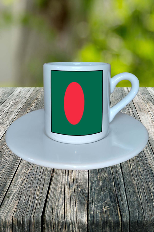 Bangladeş Ülke Bayrağı Bayrak Baskılı Türk Kahvesi Fincanı Tabaklı Kişiye Özel Model 1