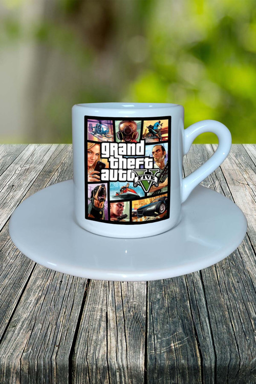 Art hedi̇ye grand theft auto Oyun Baskılı Türk Kahvesi Fincanı Tabaklı Kişiye Özel Model 6