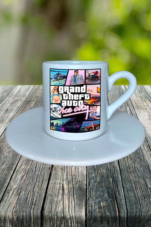 grand theft auto Oyun Baskılı Türk Kahvesi Fincanı Tabaklı Kişiye Özel Model 13