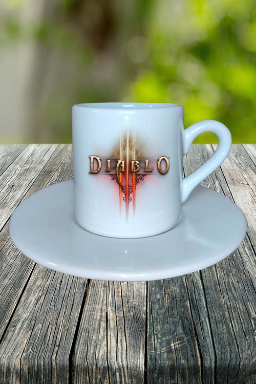 diablo Oyun Baskılı Türk Kahvesi Fincanı Tabaklı Kişiye Özel Model 1