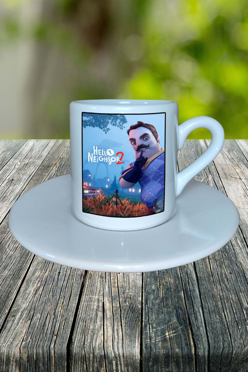 hello neighbor Mobil Oyun Baskılı Türk Kahvesi Fincanı Tabaklı kişiye özel model 5