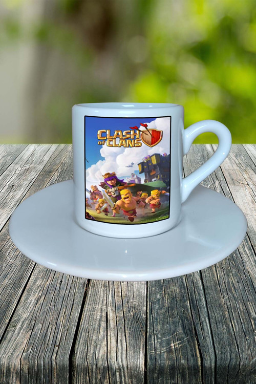 clash of clans Mobil Oyun Baskılı Türk Kahvesi Fincanı Tabaklı kişiye özel model 6
