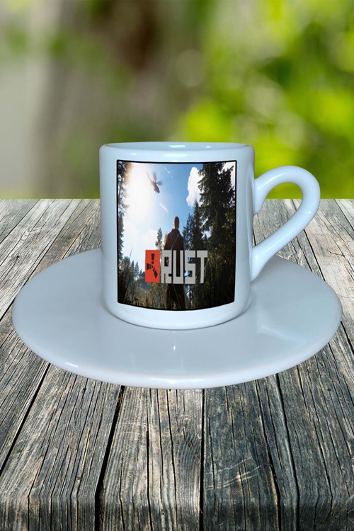 rust Oyun Baskılı Türk Kahvesi Fincanı Tabaklı Kişiye Özel Model 2