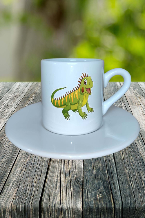 iguana Baskılı Türk Kahvesi Fincanı tabaklı Kişiye Özel model 2