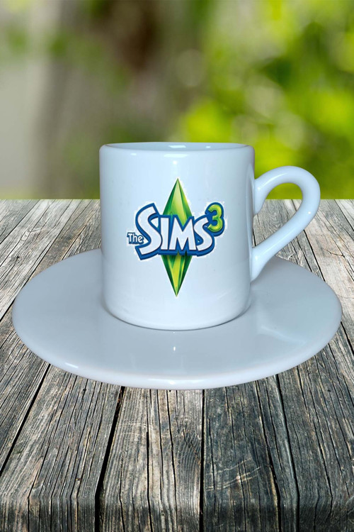 sims Oyun Baskılı Türk Kahvesi Fincanı Tabaklı Kişiye Özel Model 1