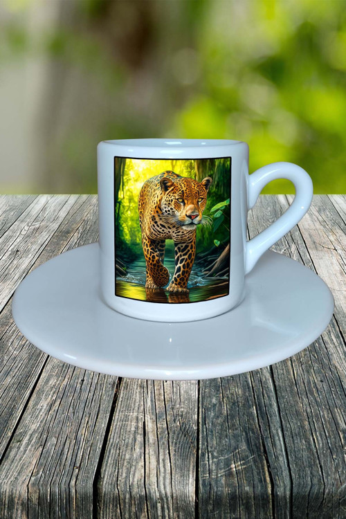 panter Baskılı Türk Kahvesi Fincanı tabaklı Kişiselleştirilebilir model 1