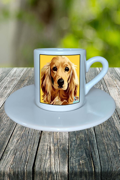 Cocker Spaniel Köpek Baskılı Türk Kahvesi Fincanı Tabaklı Kişiye Özel Model 2