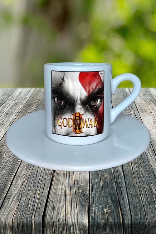 god of war Oyun Baskılı Türk Kahvesi Fincanı Tabaklı Kişiye Özel Model 4