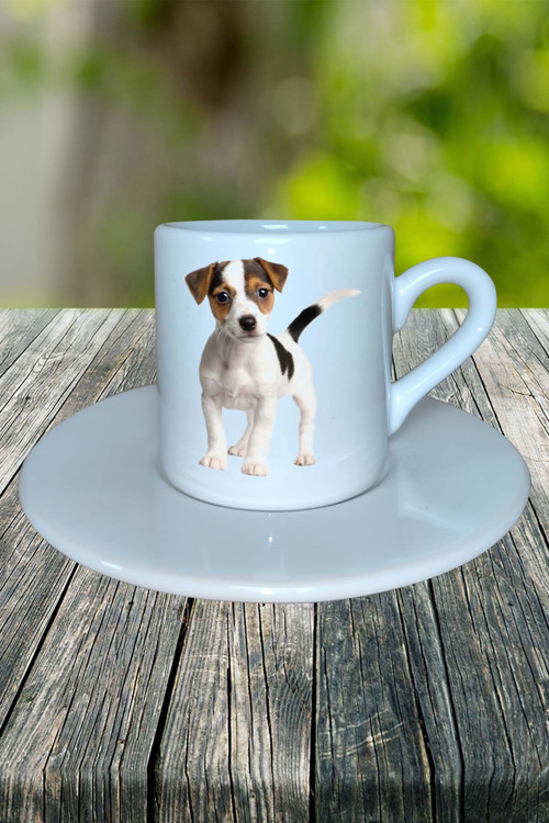 Jack Russell Terrier Köpek Baskılı Türk Kahvesi Fincanı Tabaklı Kişiye Özel Model 4