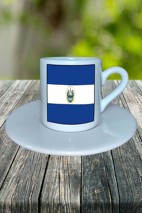 El salvador Ülke Bayrağı Bayrak Baskılı Türk Kahvesi Fincanı Tabaklı Kişiye Özel Model 4