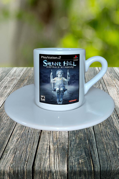 slient hill Oyun Baskılı Türk Kahvesi Fincanı Tabaklı Kişiye Özel Model 2