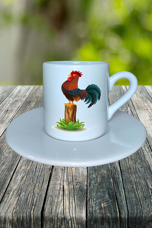horoz Baskılı Türk Kahvesi Fincanı tabaklı Kişiye Özel model 6