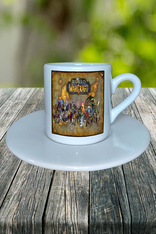 World of Warcraft Oyun Baskılı Türk Kahvesi Fincanı Tabaklı Kişiye Özel Model 13
