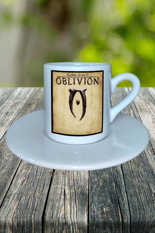 The Elder Scrolls Oblivion Oyun Baskılı Türk Kahvesi Fincanı Tabaklı Kişiye Özel Model 1