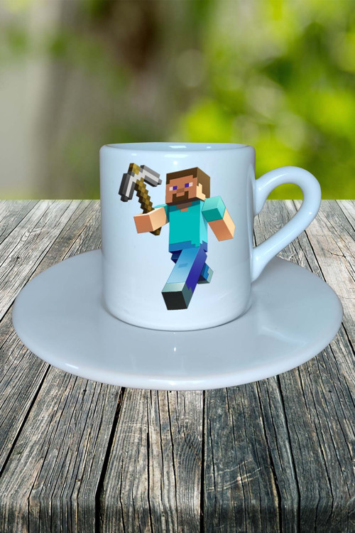 Art hedi̇ye minecraft Oyun Baskılı Türk Kahvesi Fincanı Tabaklı Kişiye Özel Model 5