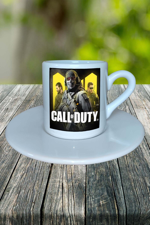 Call of Duty Oyun Baskılı Türk Kahvesi Fincanı Tabaklı Kişiye Özel Model 3